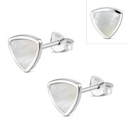 Large Mother of Pearl Triangle Stud Silver Earrings, e325